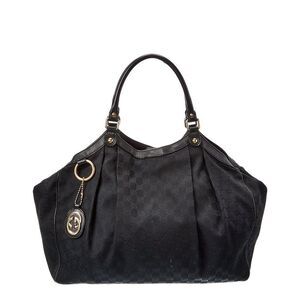 Gucci Black Gg Canvas Leather Sukey Tote (Authentic Pre-Loved)